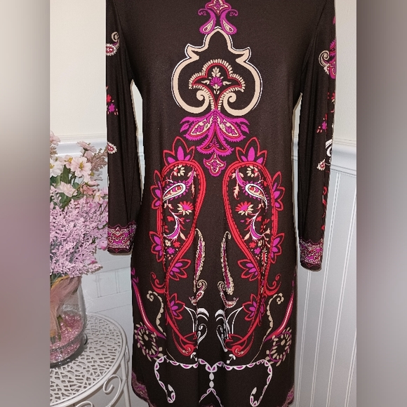 London Times Women's Brown Mini Dress Size 6 3/4 Sleeves - Picture 12 of 13